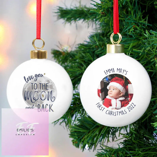 Personalised Moon & Back Photo Upload Bauble