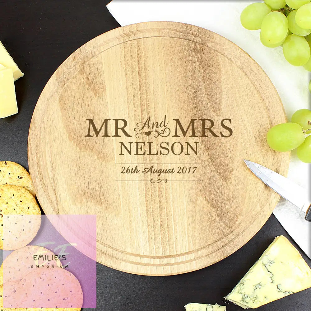 Personalised Mr & Mrs Round Chopping Board