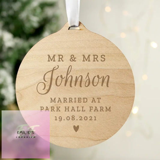 Personalised Mr & Mrs Round Wooden Decoration
