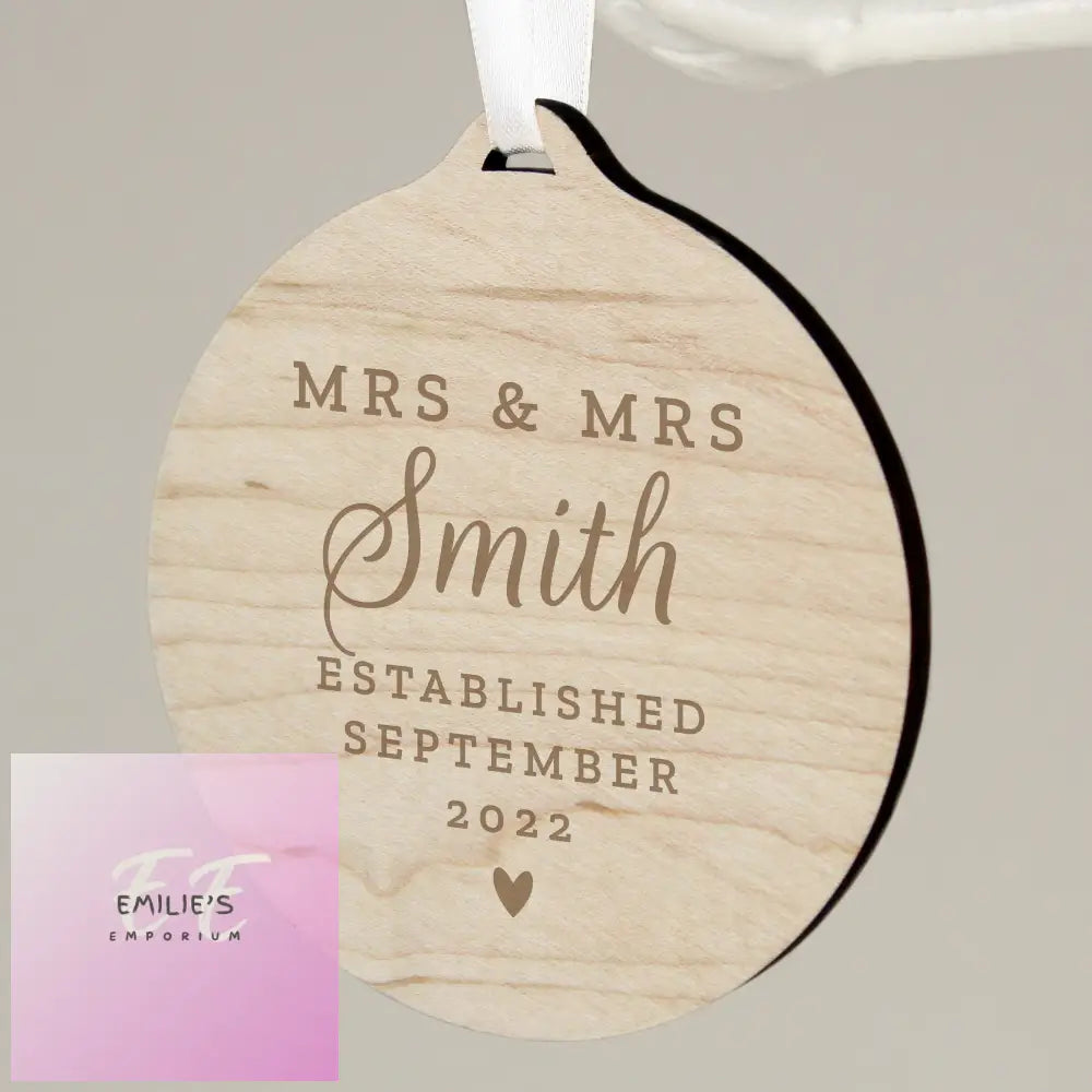 Personalised Mr & Mrs Round Wooden Decoration