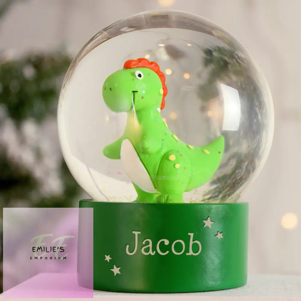 Personalised Name Only Dinosaur Glitter Snow Globe