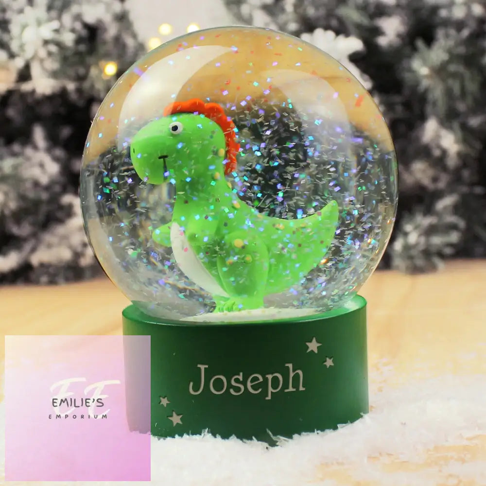 Personalised Name Only Dinosaur Glitter Snow Globe