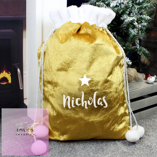 Personalised Name Only Gold Luxury Pom Sack