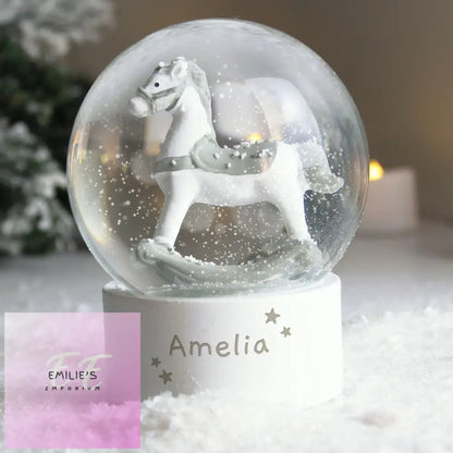 Personalised Name Only Rocking Horse Glitter Snow Globe