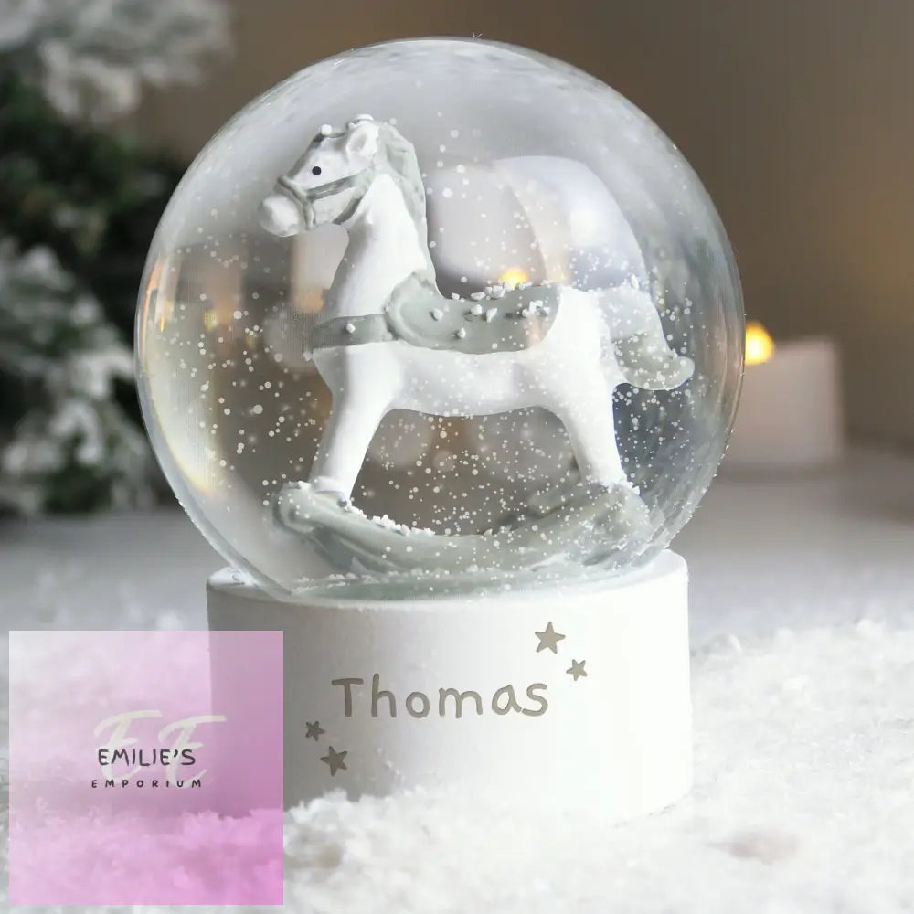 Personalised Name Only Rocking Horse Glitter Snow Globe