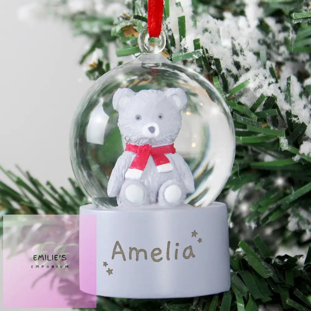 Personalised Name Only Teddy Bear Glitter Snow Globe Tree Decoration