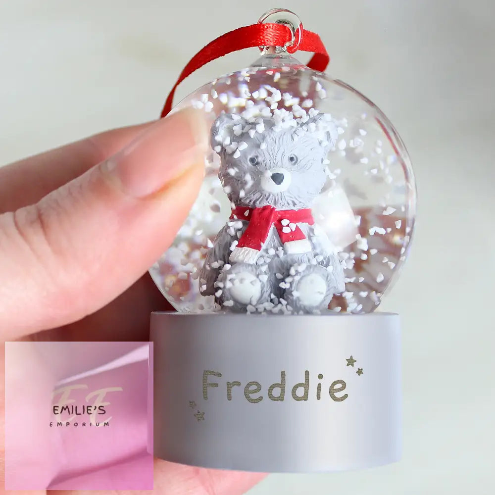 Personalised Name Only Teddy Bear Glitter Snow Globe Tree Decoration