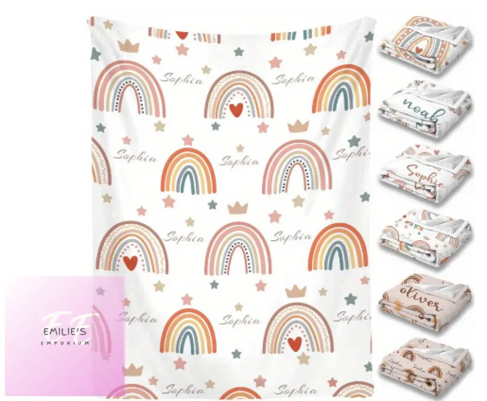 Personalised Name With Rainbows Blankets- Choices