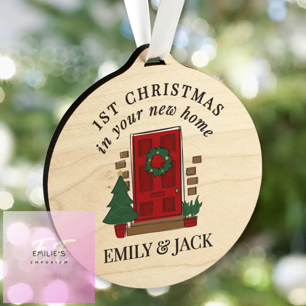 Personalised New Home Round Wooden Decoration