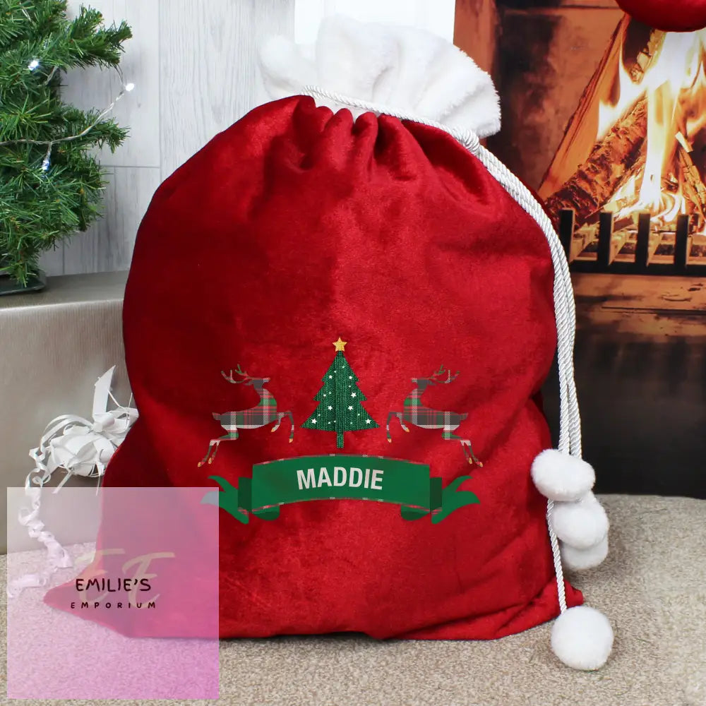 Personalised Nordic Christmas Luxury Pom Red Sack