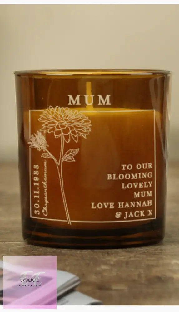 Personalised November Birth Flower Amber Glass Candle