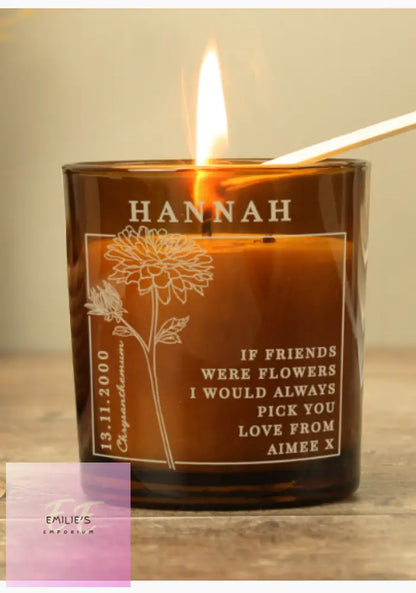 Personalised November Birth Flower Amber Glass Candle