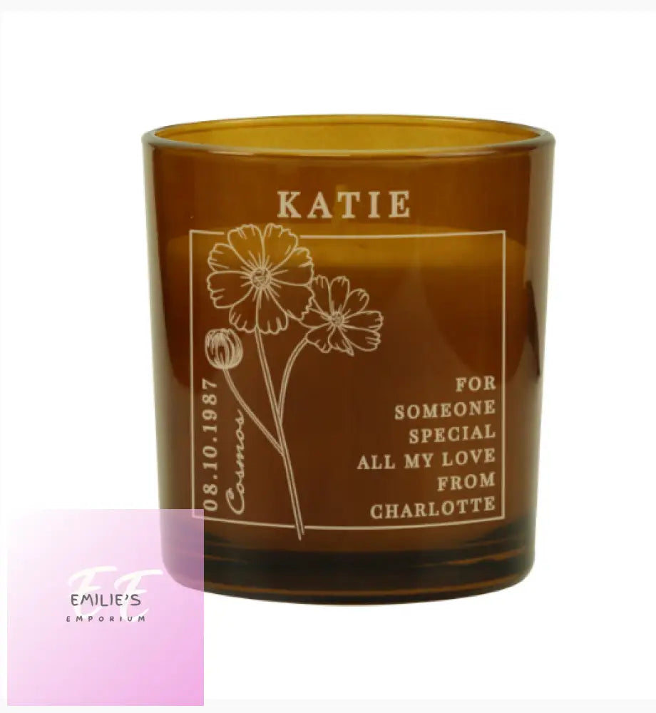 Personalised October Birth Flower Amber Glass Candle