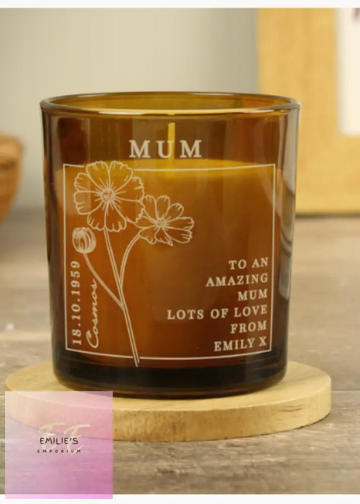 Personalised October Birth Flower Amber Glass Candle