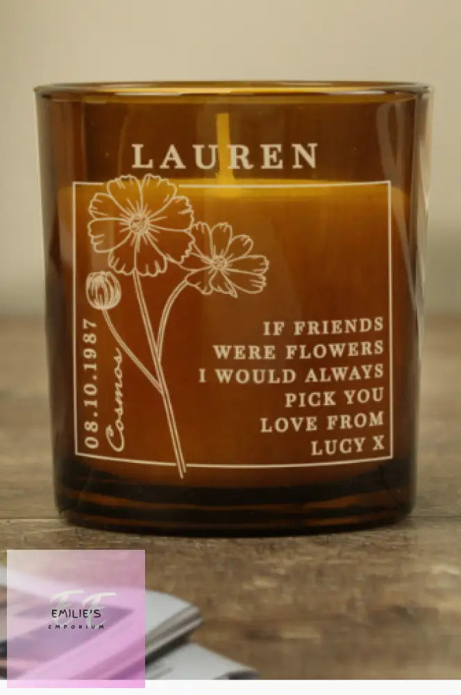 Personalised October Birth Flower Amber Glass Candle