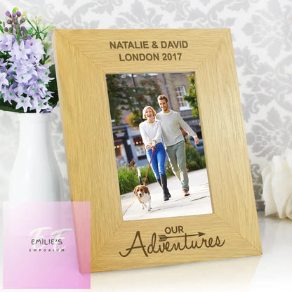 Personalised Our Adventures 6X4 Oak Finish Photo Frame