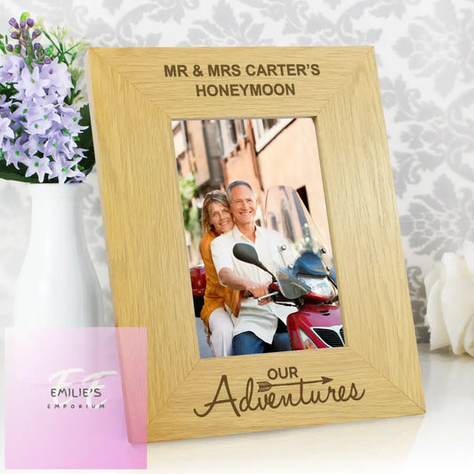 Personalised Our Adventures 6X4 Oak Finish Photo Frame