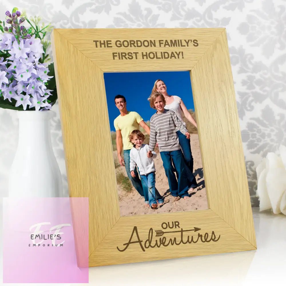 Personalised Our Adventures 6X4 Oak Finish Photo Frame