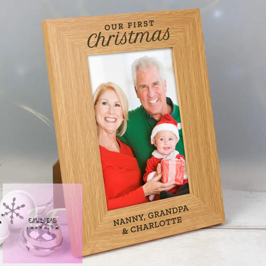 Personalised Our First Christmas 6X4 Oak Finish Photo Frame
