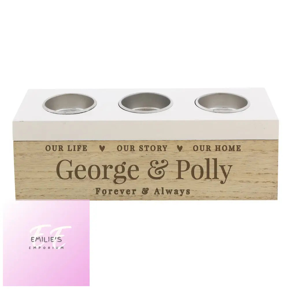 Personalised Our Life Story & Home Triple Tea Light Box