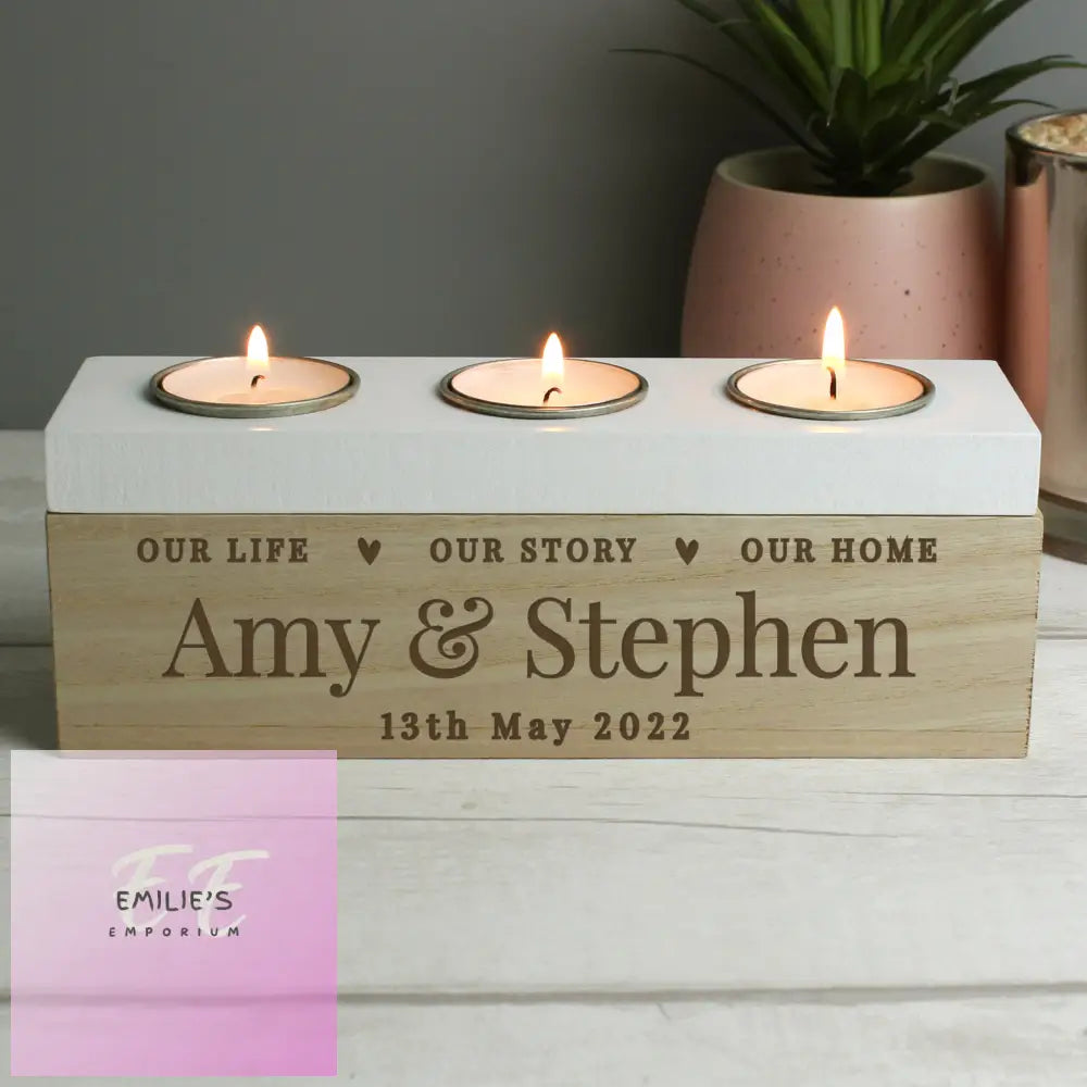 Personalised Our Life Story & Home Triple Tea Light Box