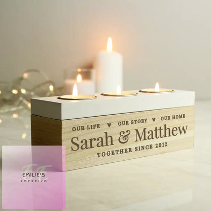 Personalised Our Life Story & Home Triple Tea Light Box