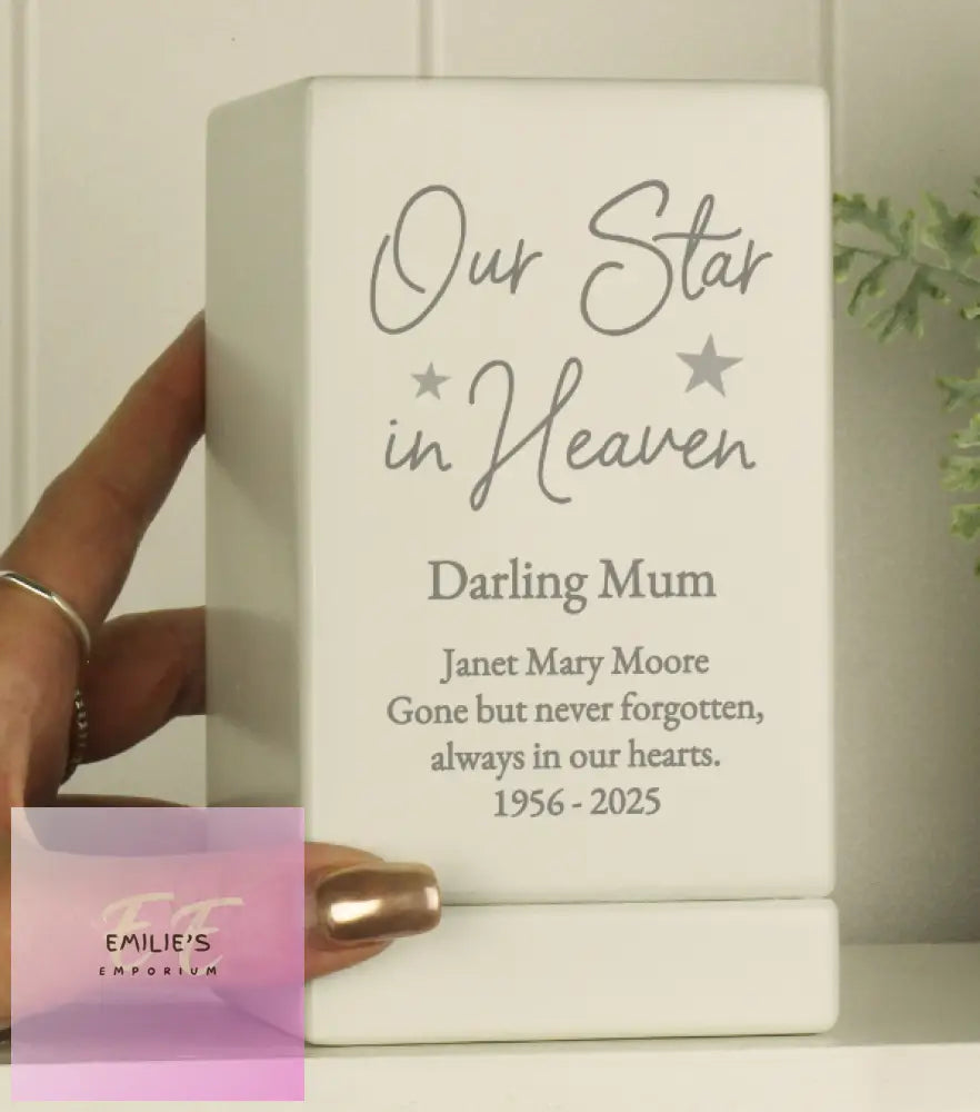 Personalised Our Star In Heaven Small Wooden Urn