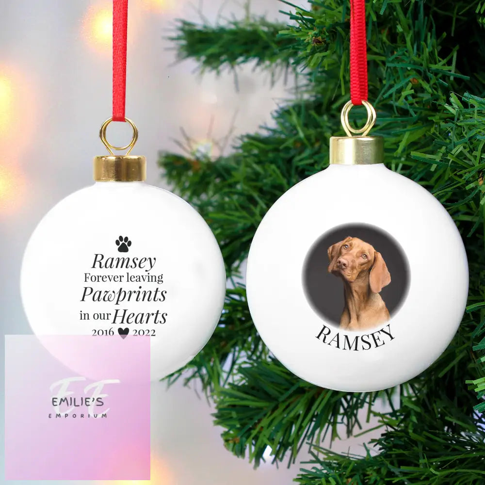 Personalised Paw Print Memorial Photo Upload Bauble