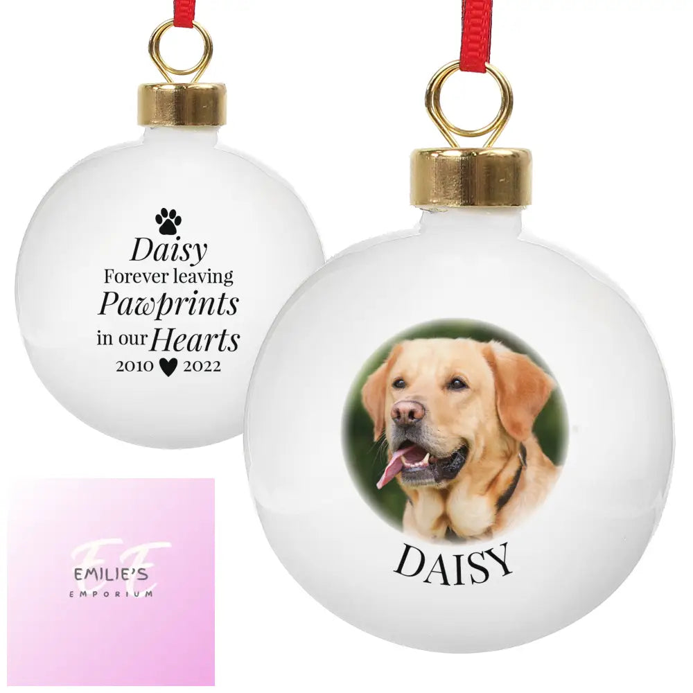 Personalised Paw Print Memorial Photo Upload Bauble