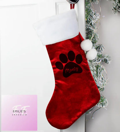 Personalised Paw Print Red Stocking