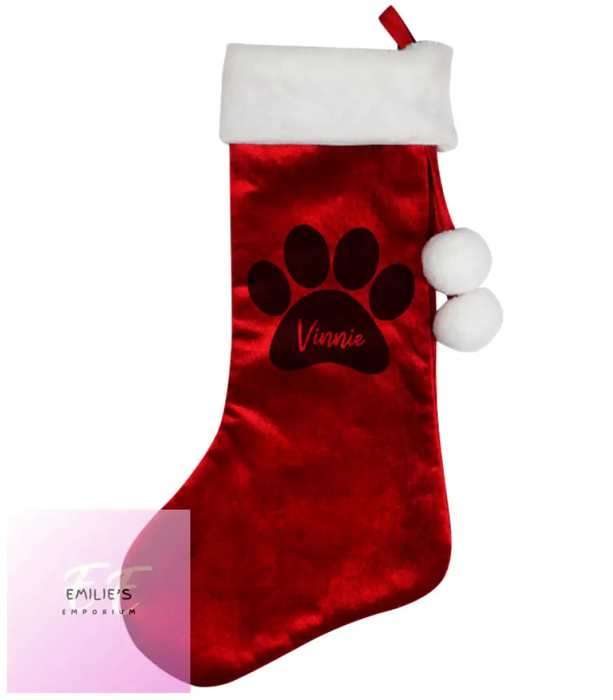 Personalised Paw Print Red Stocking