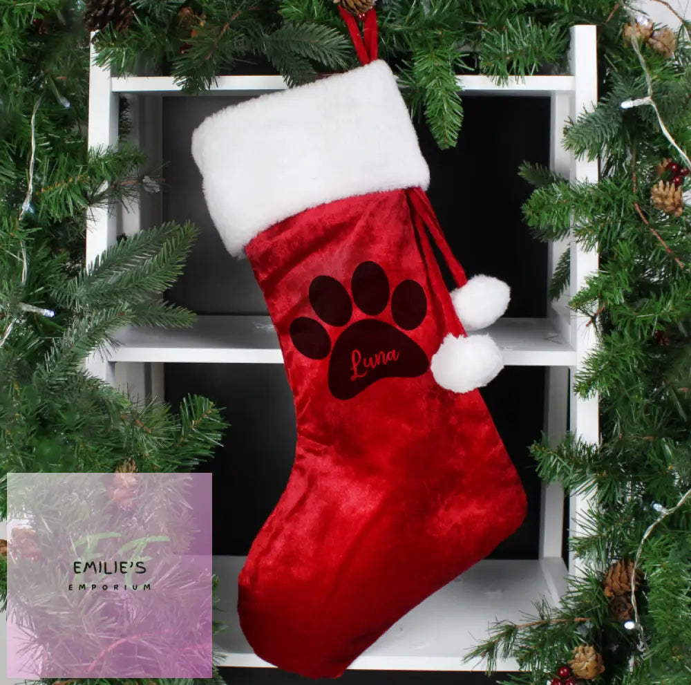 Personalised Paw Print Red Stocking