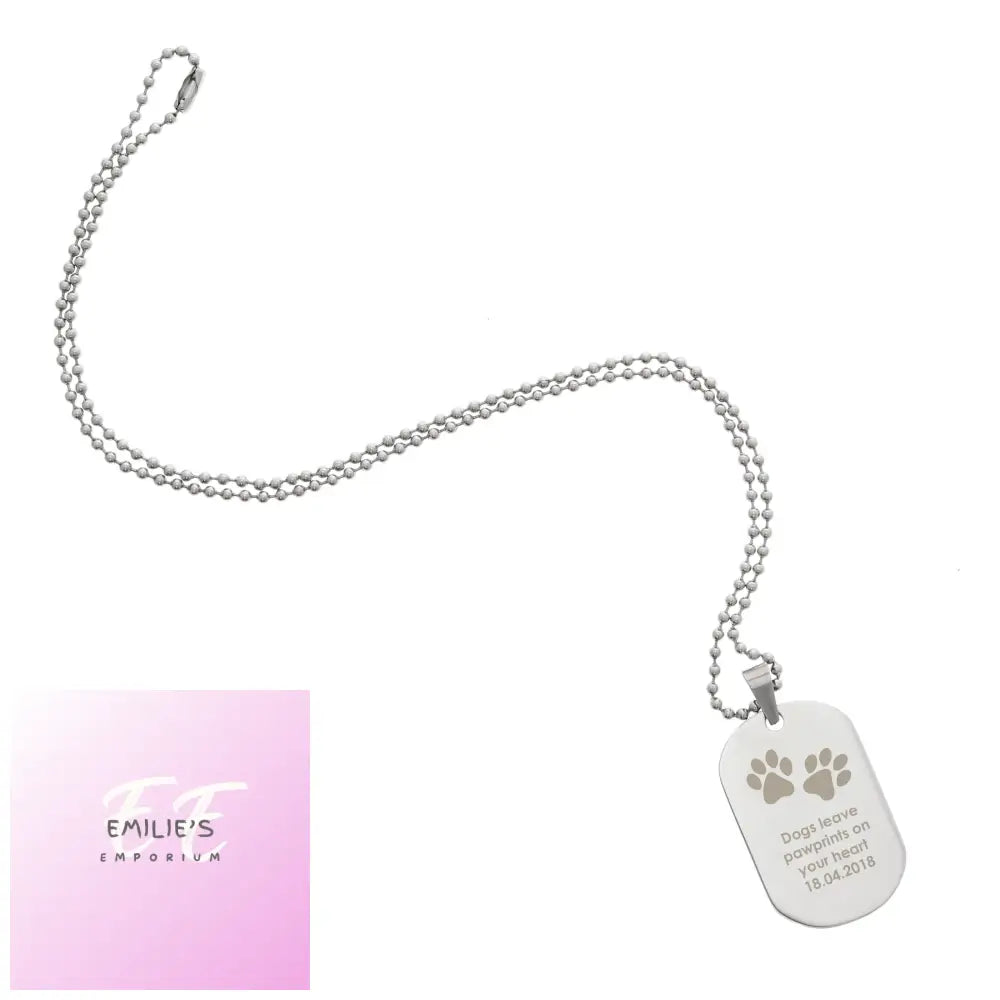 Personalised Paw Prints Stainless Steel Dog Tag Necklace