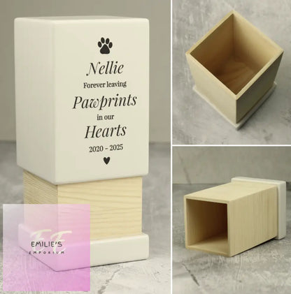 Personalised Pet Pawprints Small Wooden Urn