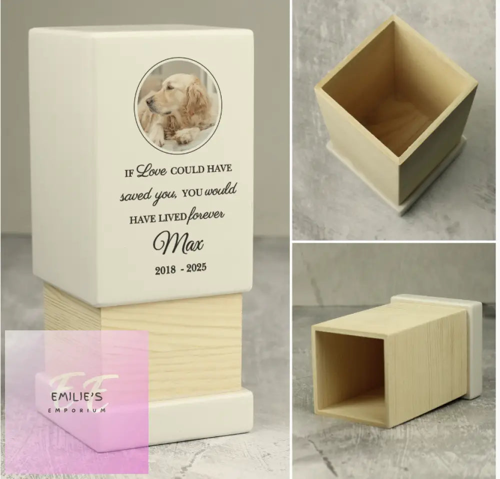 Personalised Pet Photo Upload Small Wooden Urn