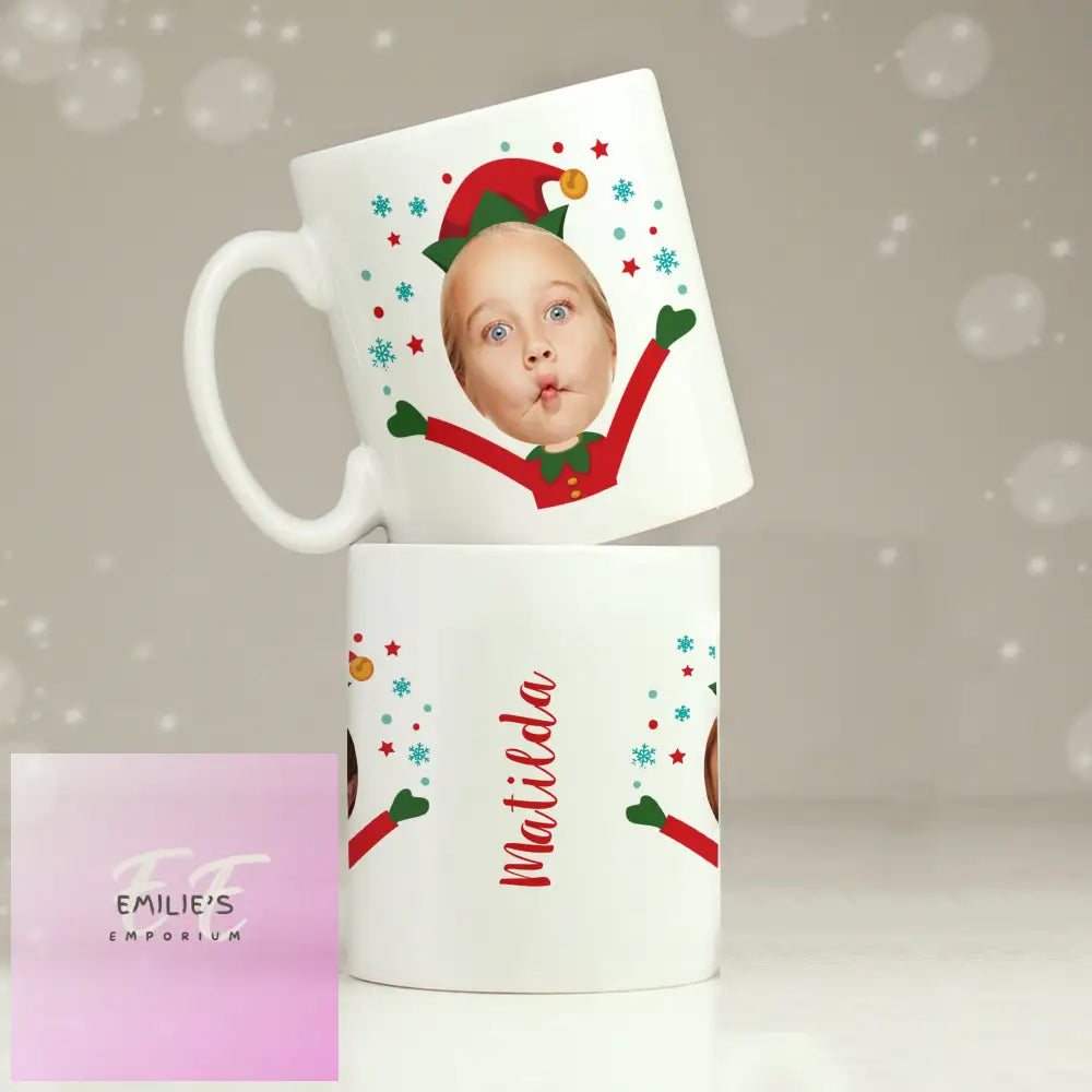 Personalised Photo Upload Christmas Elf Mug