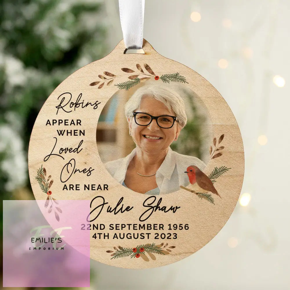 Personalised Photo Upload Robin Memorial Wooden Decoration