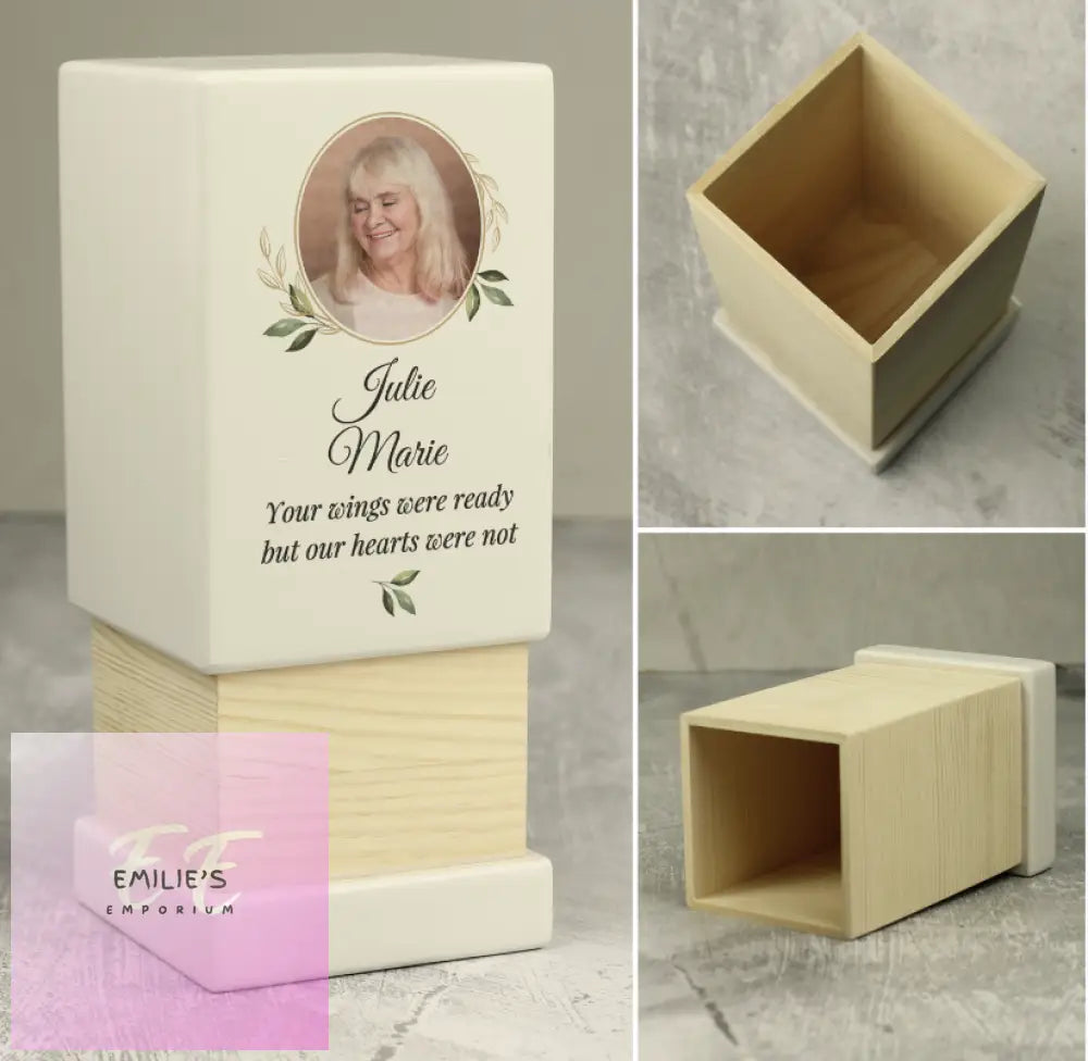 Personalised Photo Upload Small Wooden Urn