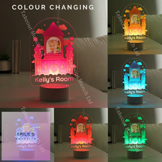 Personalised Pink Castle Photo Upload Led Colour Changing Night Light