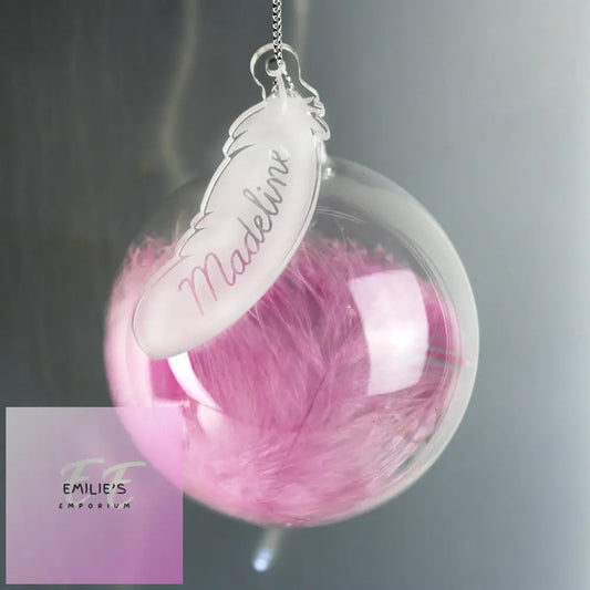 Personalised Pink Feather Glass Bauble
