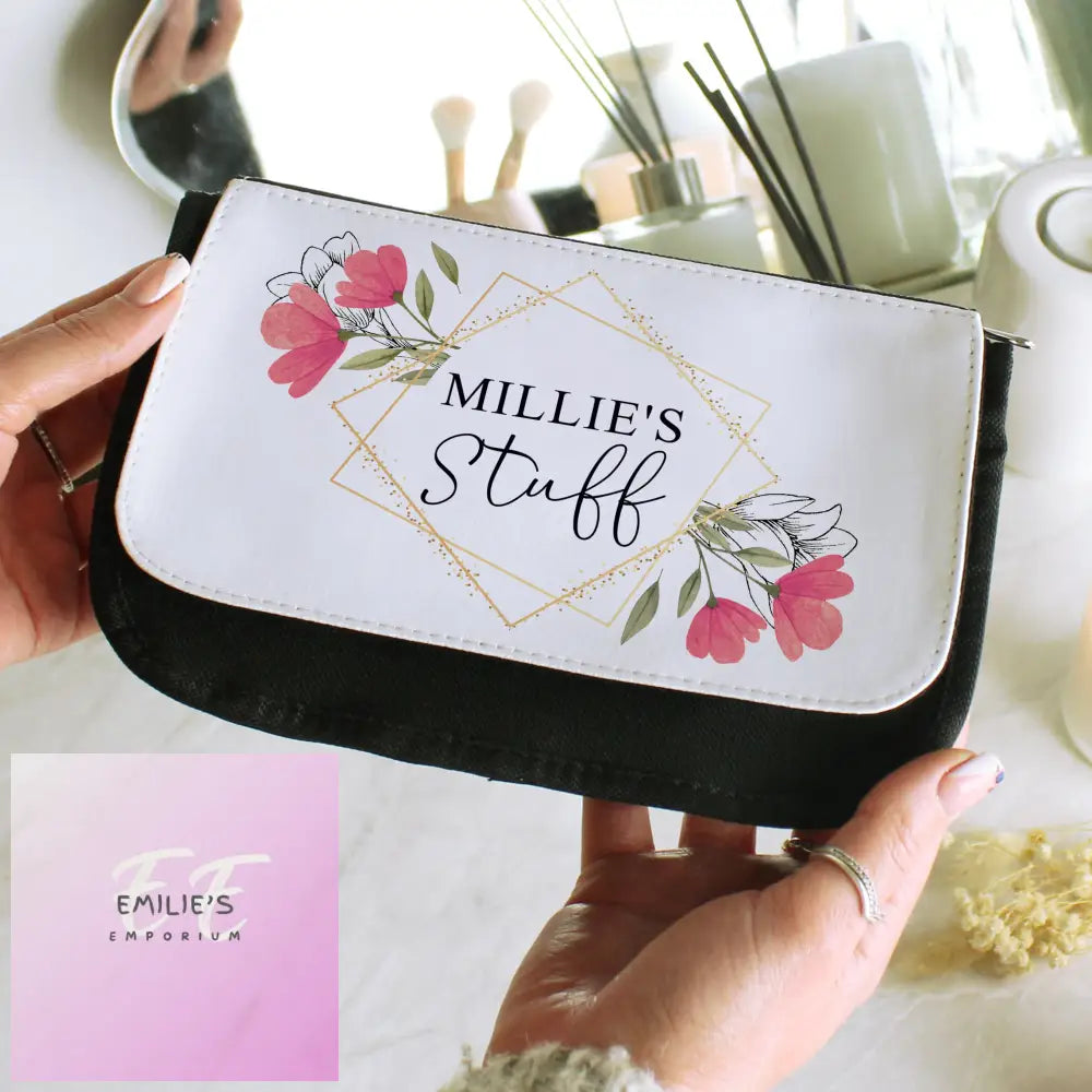 Personalised Pink Floral Make Up Bag