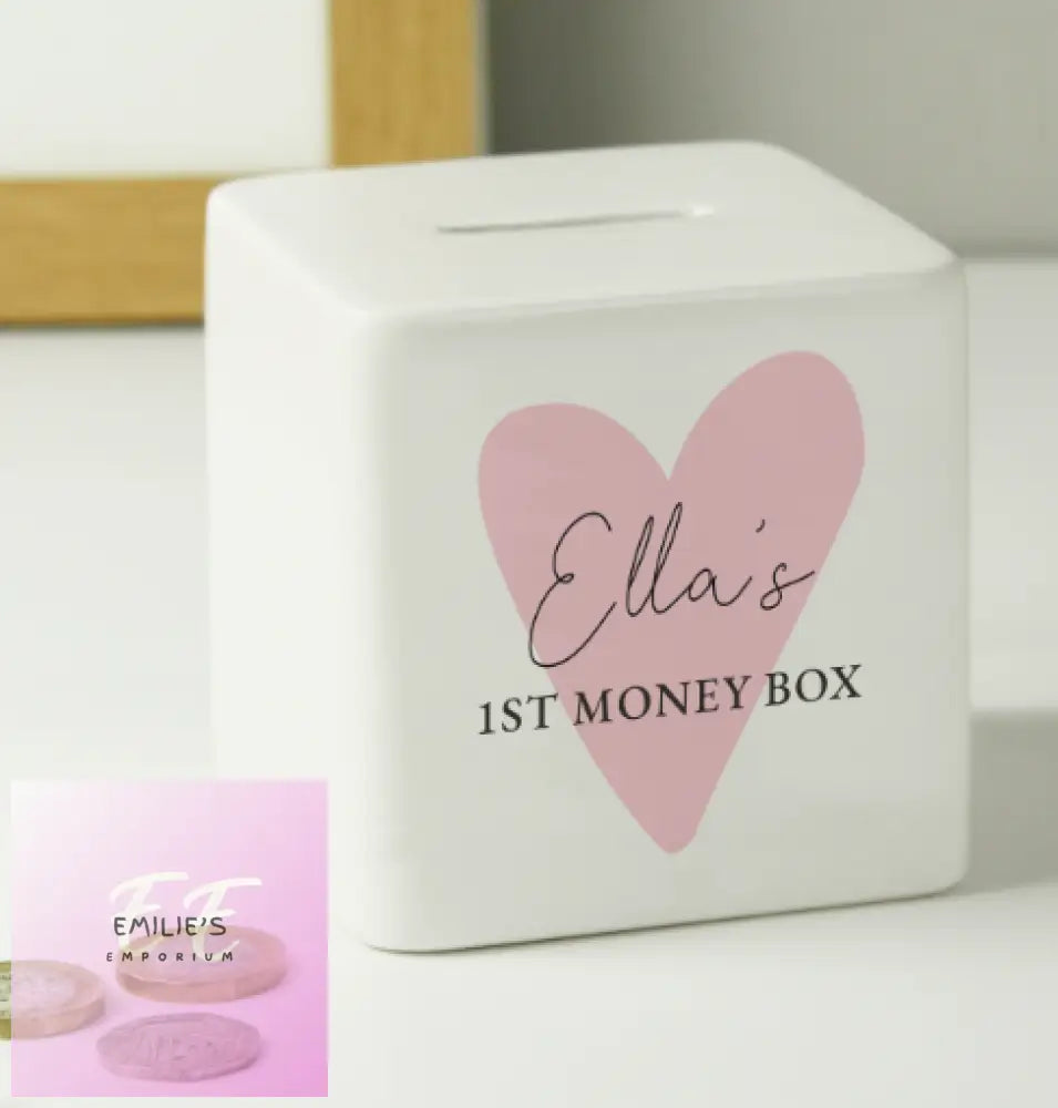 Personalised Pink Heart Ceramic Square Money Box