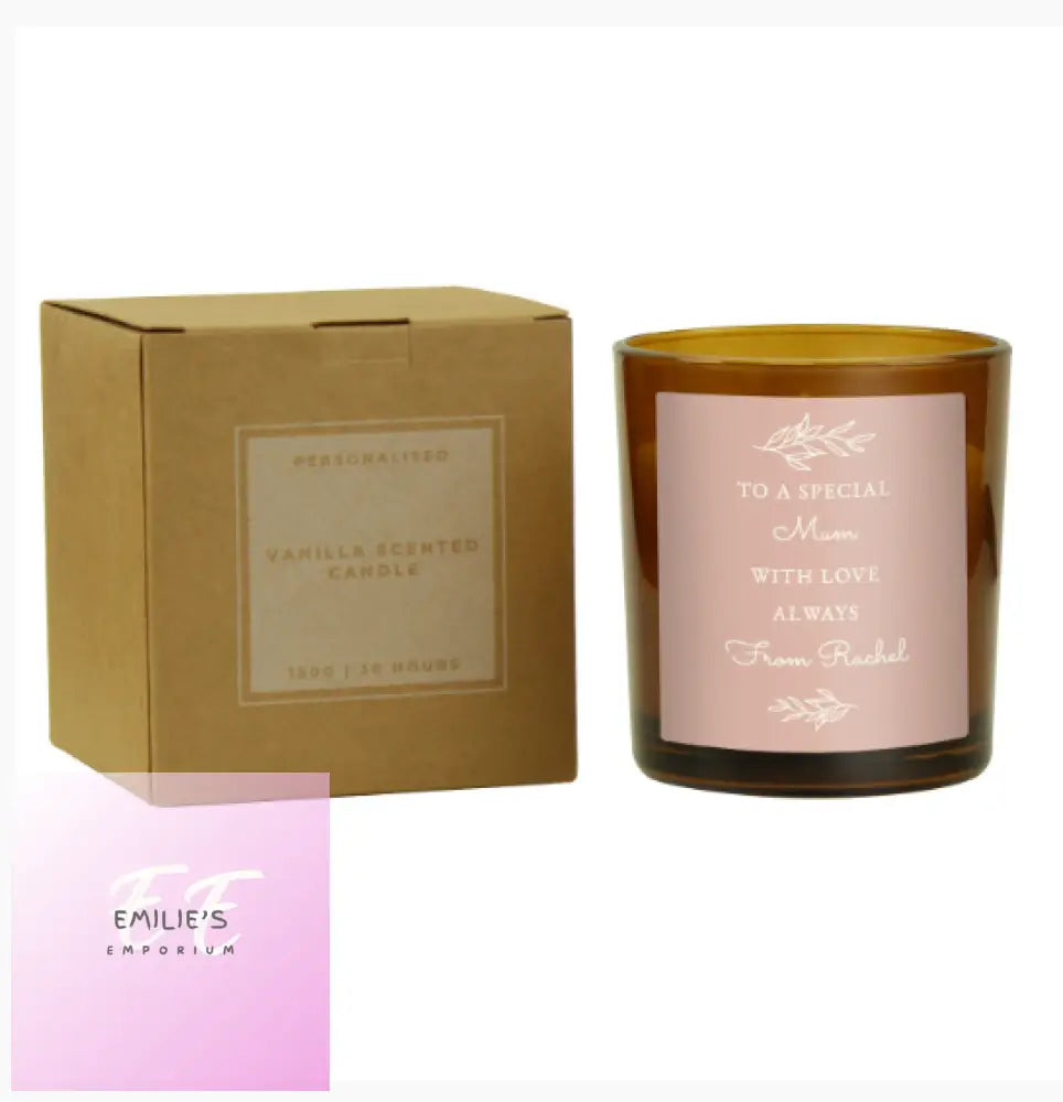 Personalised Pink Label Amber Glass Candle