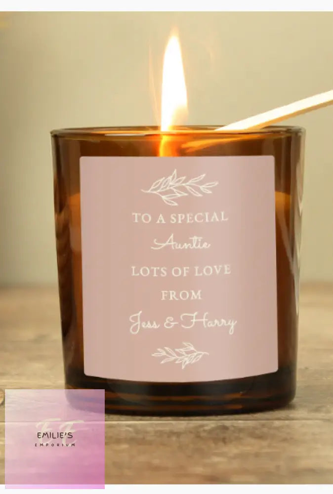 Personalised Pink Label Amber Glass Candle