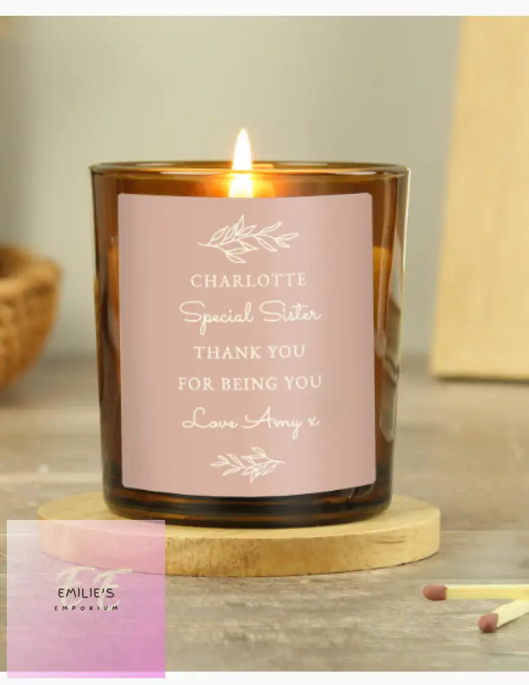 Personalised Pink Label Amber Glass Candle