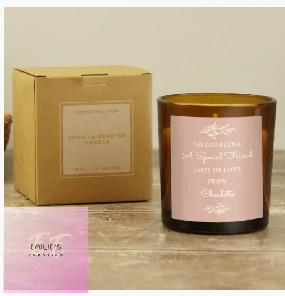 Personalised Pink Label Amber Glass Candle