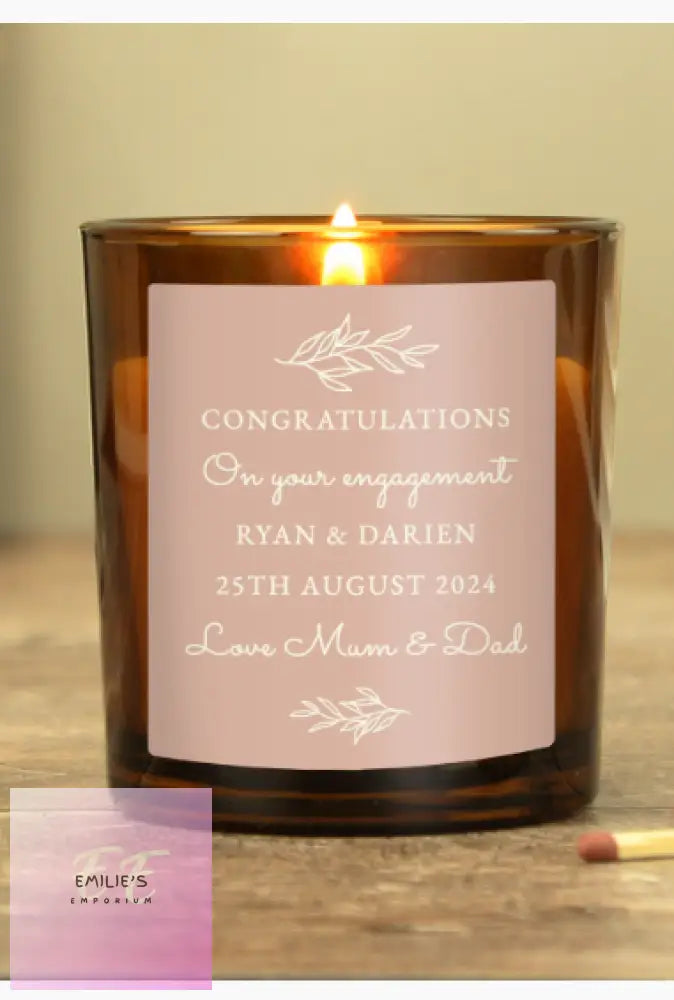 Personalised Pink Label Amber Glass Candle