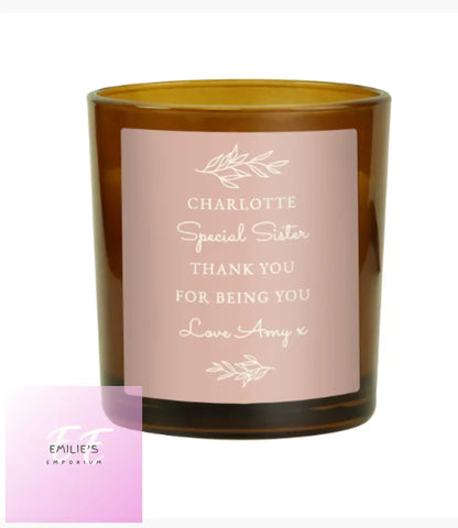 Personalised Pink Label Amber Glass Candle