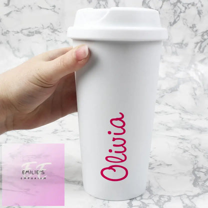 Personalised Pink Name Insulated Reusable Eco Travel Cup Cup