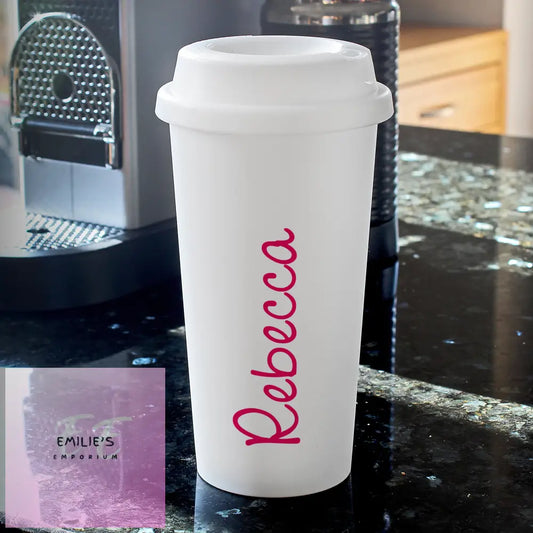 Personalised Pink Name Insulated Reusable Eco Travel Cup Cup
